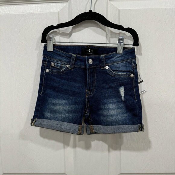 7 For All Mankind Girl's Distressed Cuffed Bermuda Denim‎ Jean Shorts size 5 - Picture 2 of 9